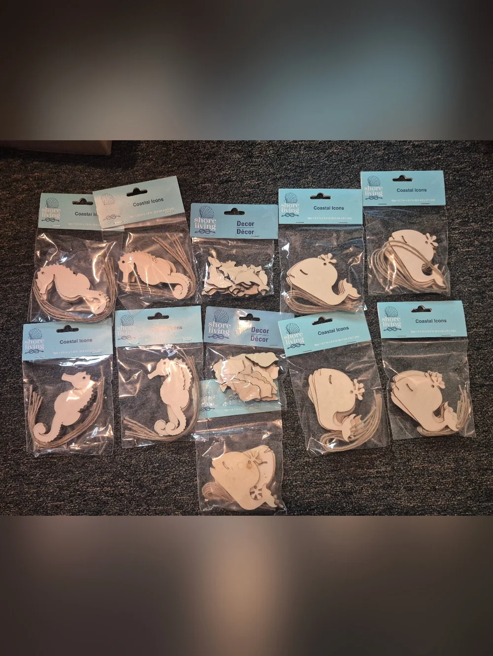 11pk Shore Living Wood Coastal Icons - Whale, Seahorse & Dolphin Wood Cutouts
